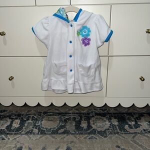 White Hooded Baby Towel Cover Up Swim with Flowers and Pockets